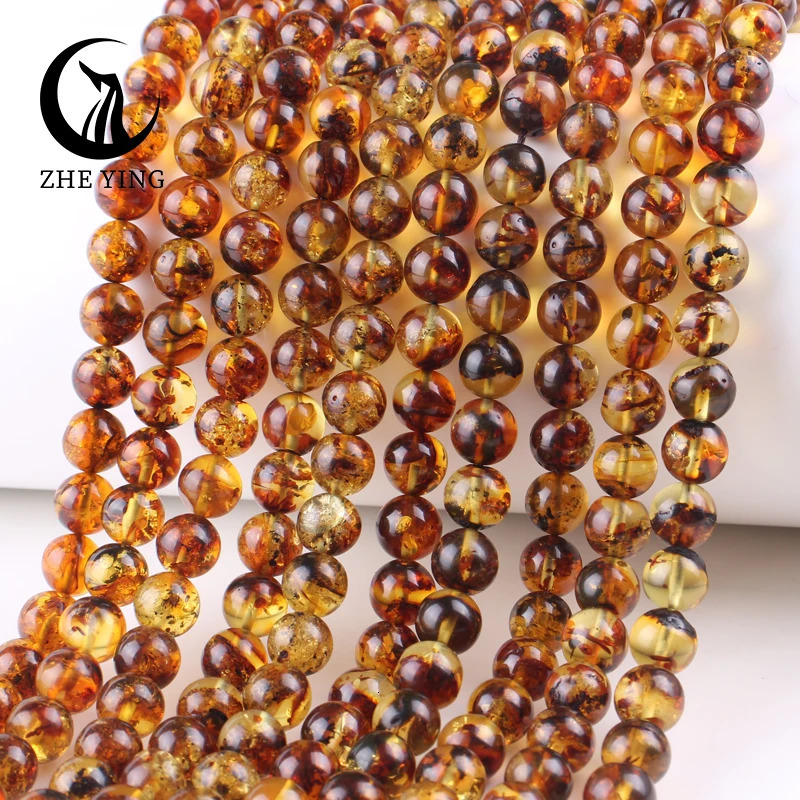 Natural Piebald Amber Beads 6 8mm Round Stone Loose Spacer Beads for Jewelry Making DIY Bracelet Necklace Accessories 15 240220