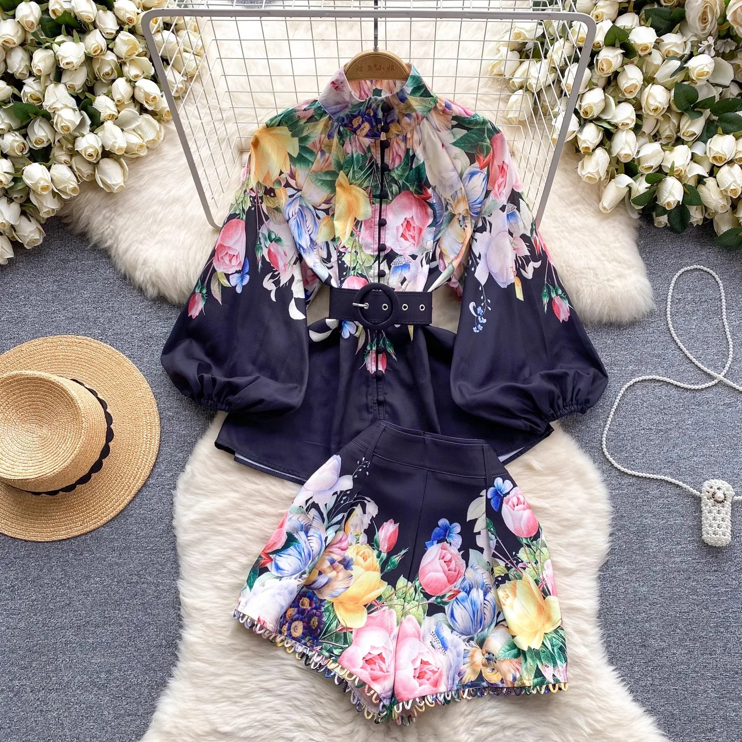 Two Piece Dress Vintage Animal Print Stretched Pullover Tops High Waist A-E Pleated Midi Skirts Fashion Runway 2 Pcs Casual Outfits