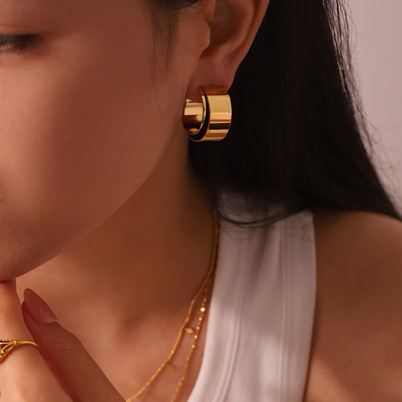 INS Trendy Stainless Steel Plastic Pearl Round Bead Dangle Earring Front Back C Shape Earrings from Women Texture Hoops Jewelry 240227