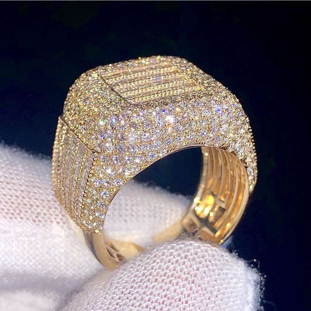 Aaa Gems Mens Iced Out Baguette Dia Engagement Sier Vvs Moissanite Champion Custom Hip Hop RingDia set hip hop ring