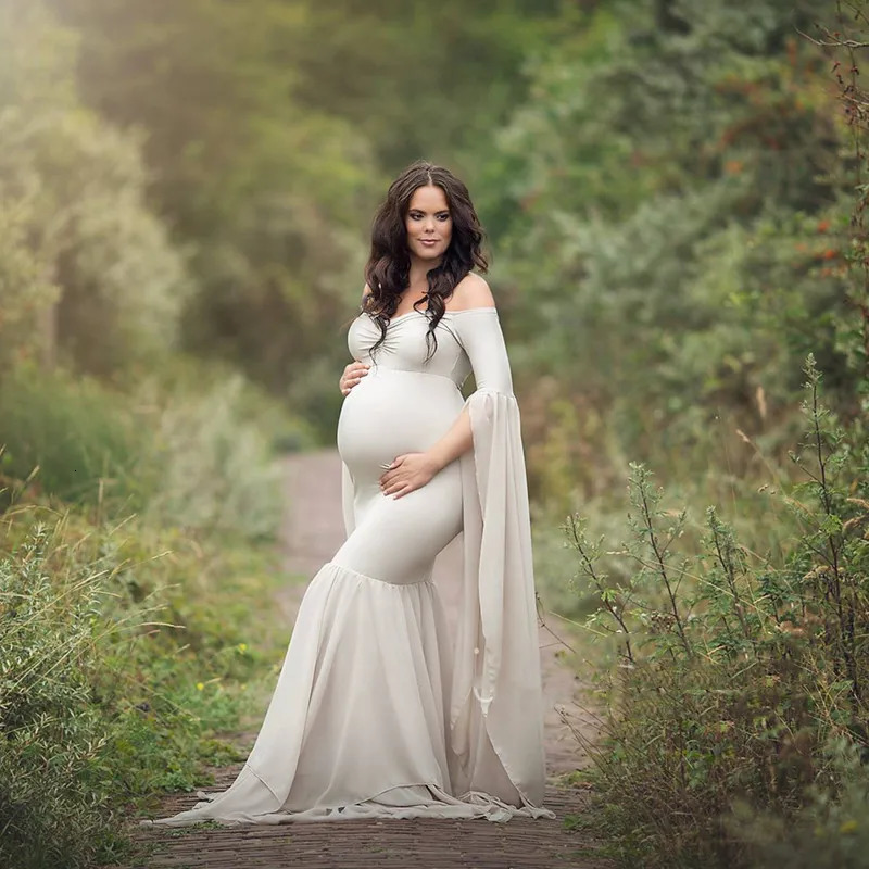 Maternity Pography Long Dress Bodycon Stretchy Pregnancy For Po Shoot Pregnant Woman Maxi 240301