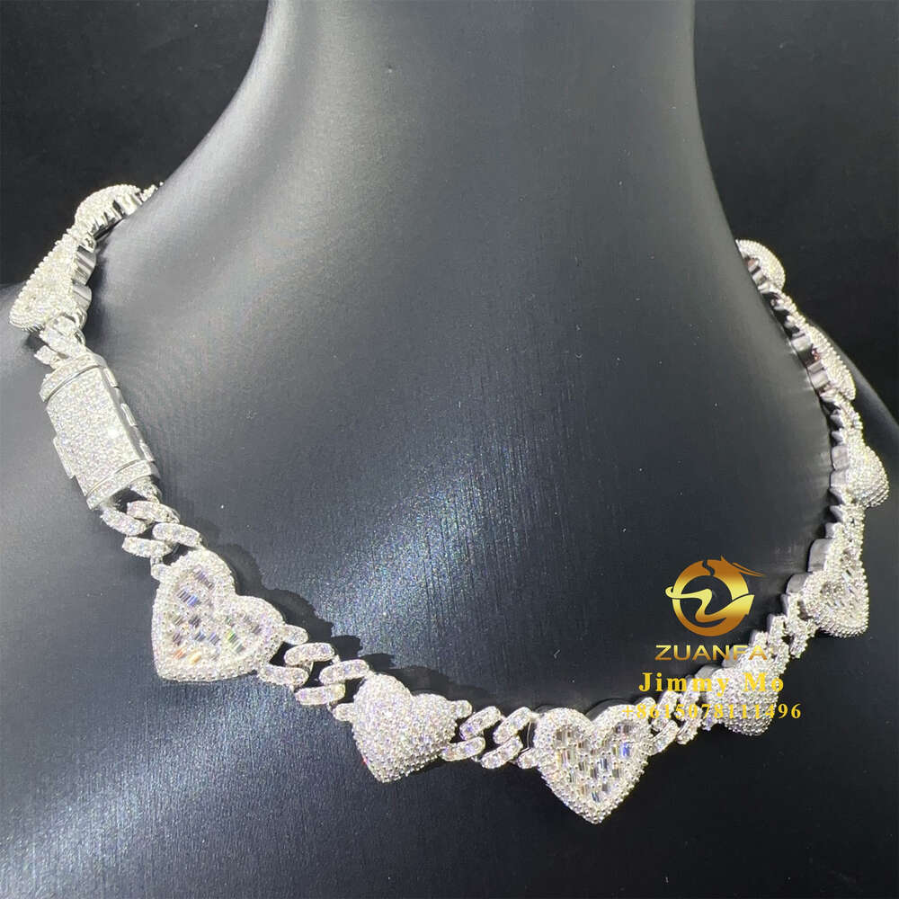 bracelet necklace mossanite Fashion Gra Certificates 925 Solid Silver 8mm Iced Out Hip Hop Vvs1 Moissanite Diamond Heart Cuban Link Chain Bracelet