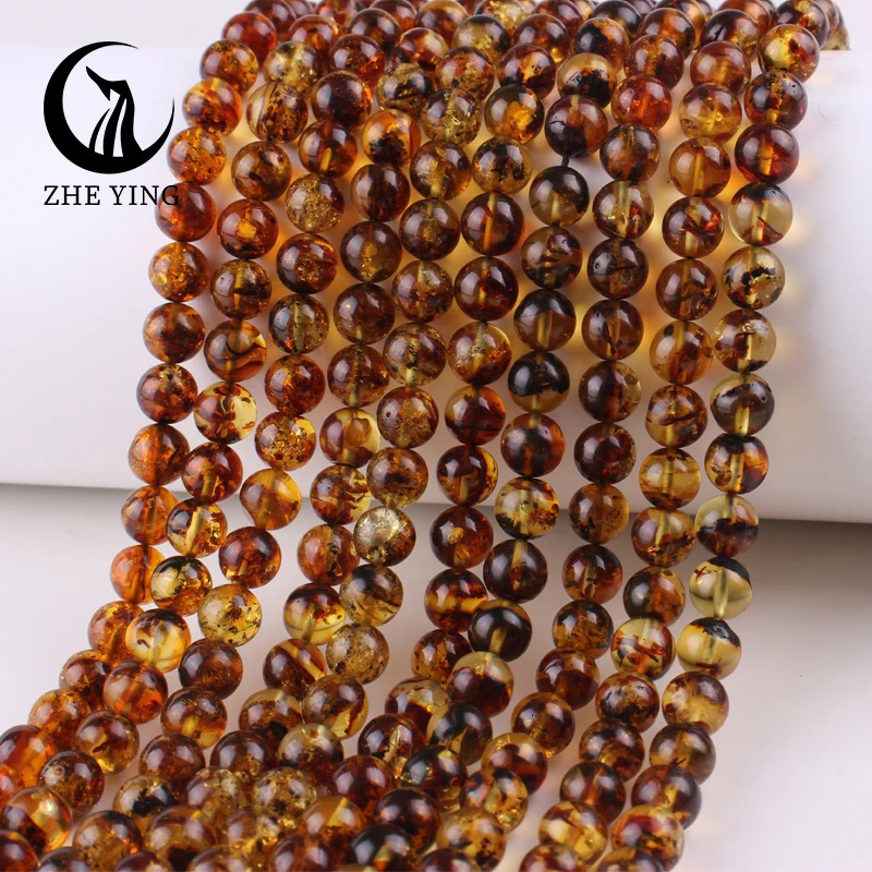Natural Piebald Amber Beads 6 8mm Round Stone Loose Spacer Beads for Jewelry Making DIY Bracelet Necklace Accessories 15 240220