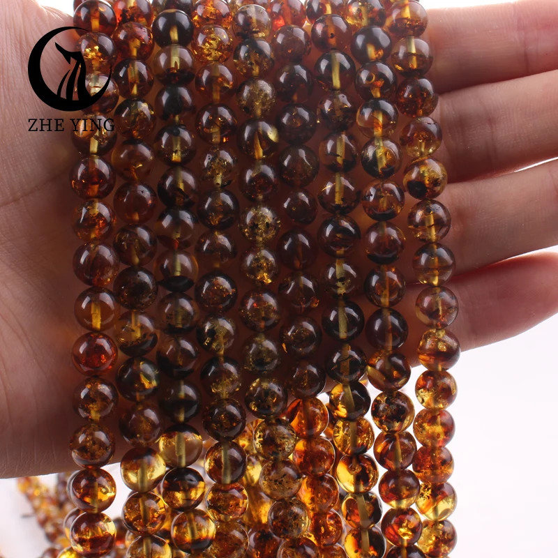 Natural Piebald Amber Beads 6 8mm Round Stone Loose Spacer Beads for Jewelry Making DIY Bracelet Necklace Accessories 15 240220