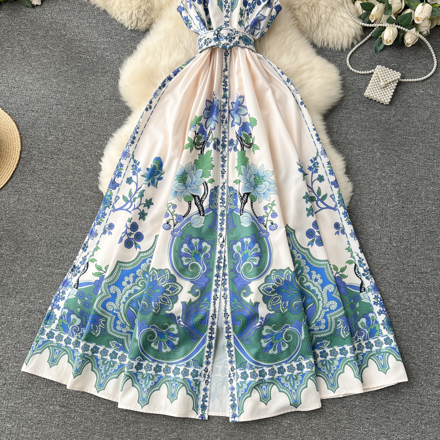 Dresses Summer Elegant Print Ral Long Dress Women's Sleeveless Lapel Single Breasted Belt Tank Beach Party Vestidos Clothings