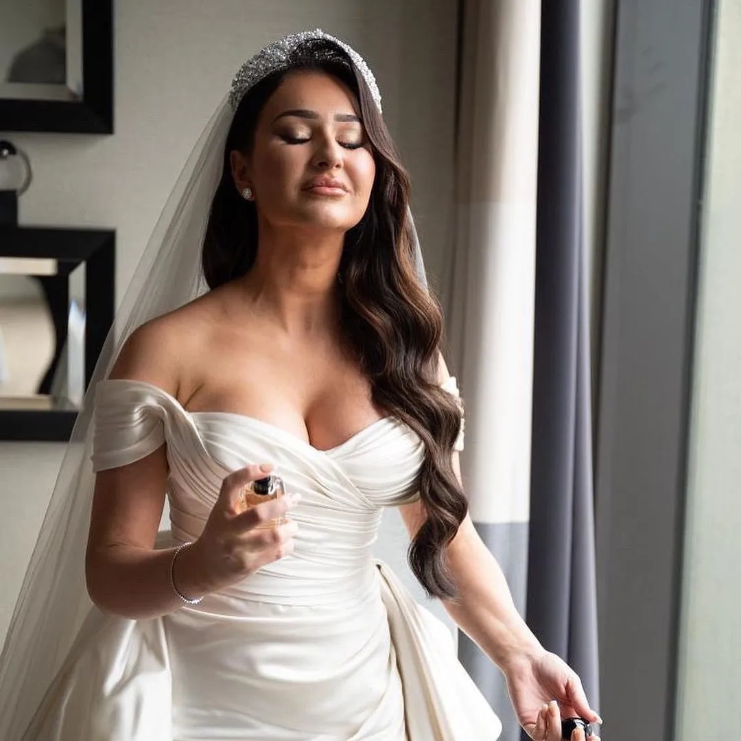 Mermaid New Bride Wedding Dress With Detachable Train Off The Shoulder Side Split Satin Bridal Gowns Vestido De Noiva