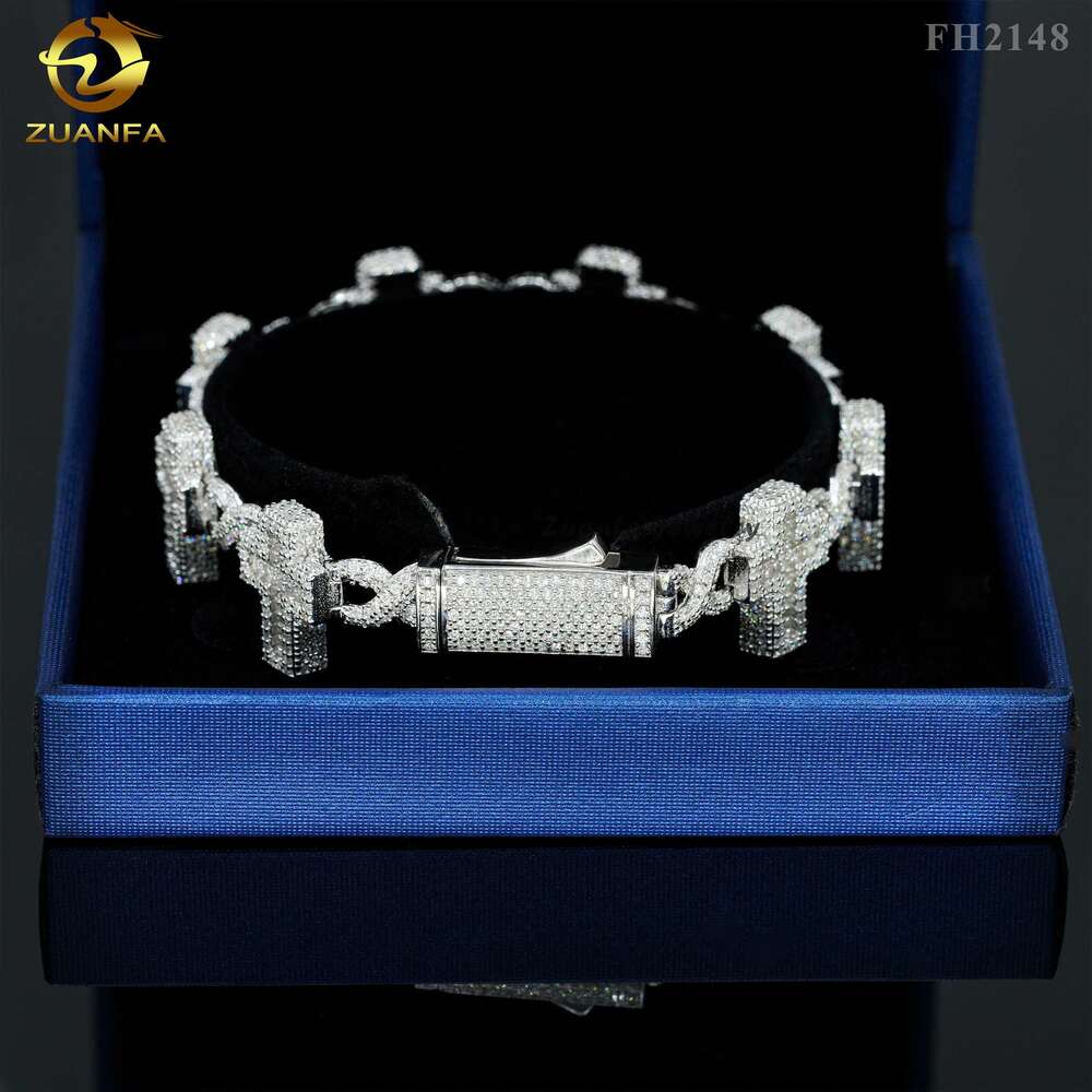 bracelet necklace mossanite New Design Hip Hop Jewelry High Quality Iced Out Silver Cuban Link Chain Moissanite Cross Bracelet