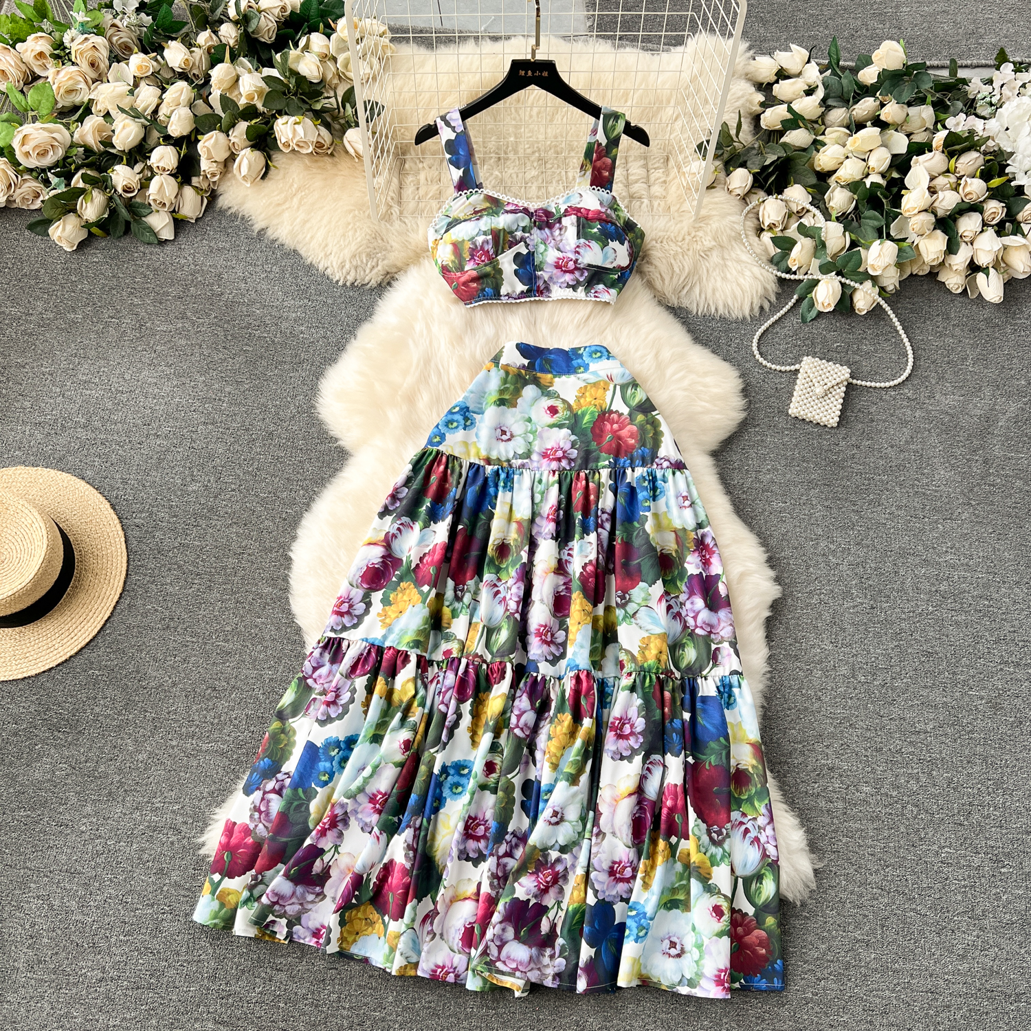 Two Piece Dress 2 Piece Sets Women Outfits Autumn Stretch Slimming Miyake Pleated Long Sleeve Vintage Printed Tops Long Skirt Suits 2024