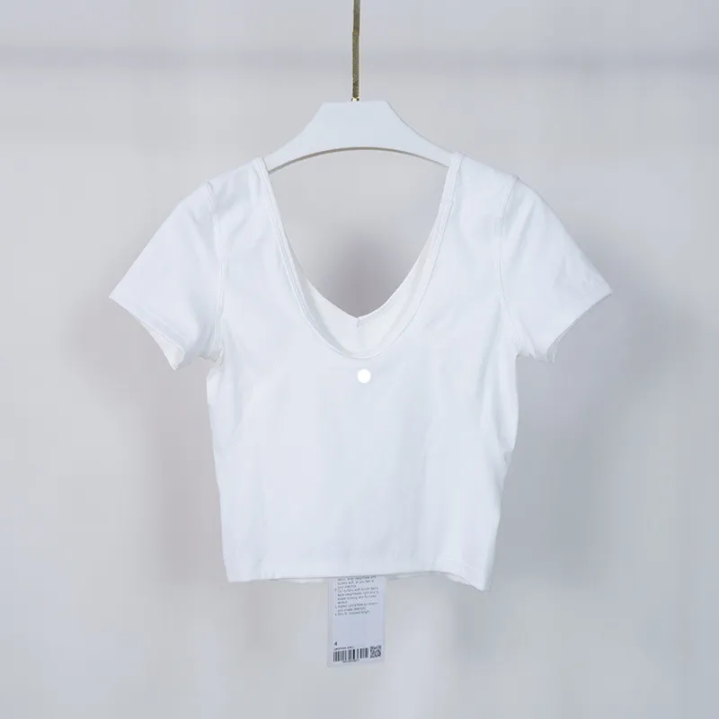 2025--Women's Yoga Sports Short Sleeve Sexy Tight Crop Top T-shirt V neck U Back Beauty Back Fitness