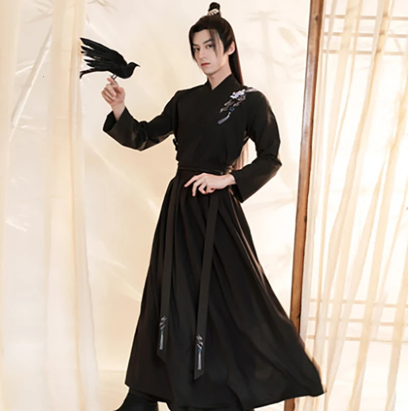 Plus Size 3XL Hanfu Men Ancient Chinese Black Sets Carnival Halloween Cosplay Costume Outfit For Large 240220