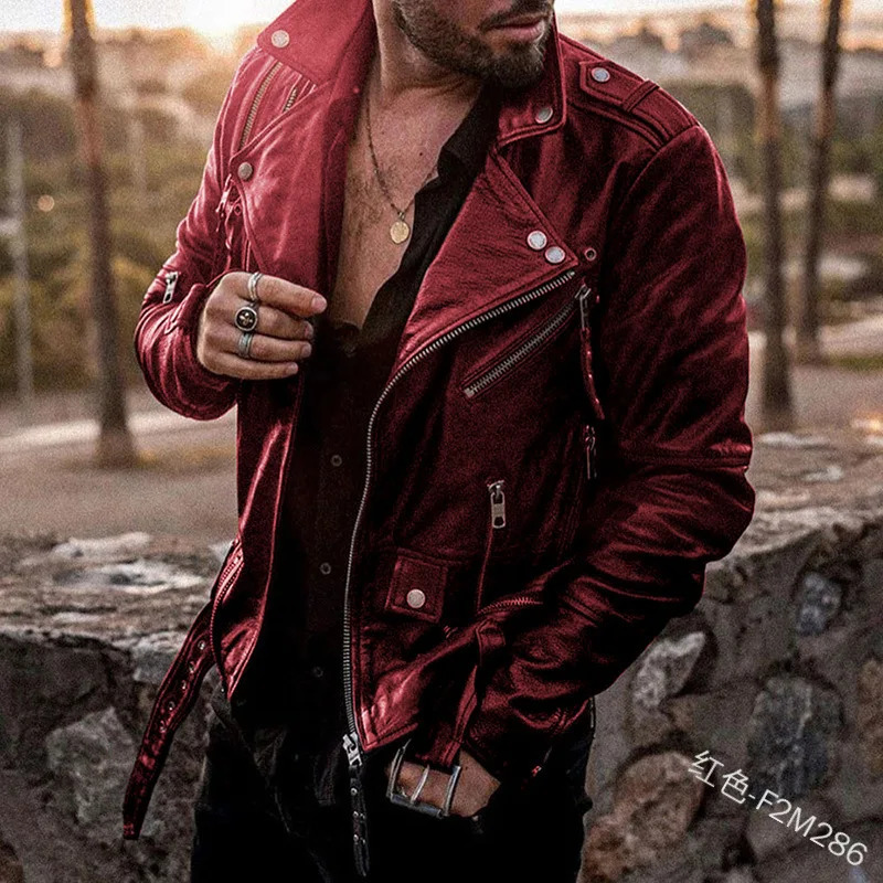 Mens Pu Leather Jackets Spring Autumn Fashion Black Lapel Motorcycle Jacket Casual Slim Punk Coat For Men Chaquetas Hombre 240223