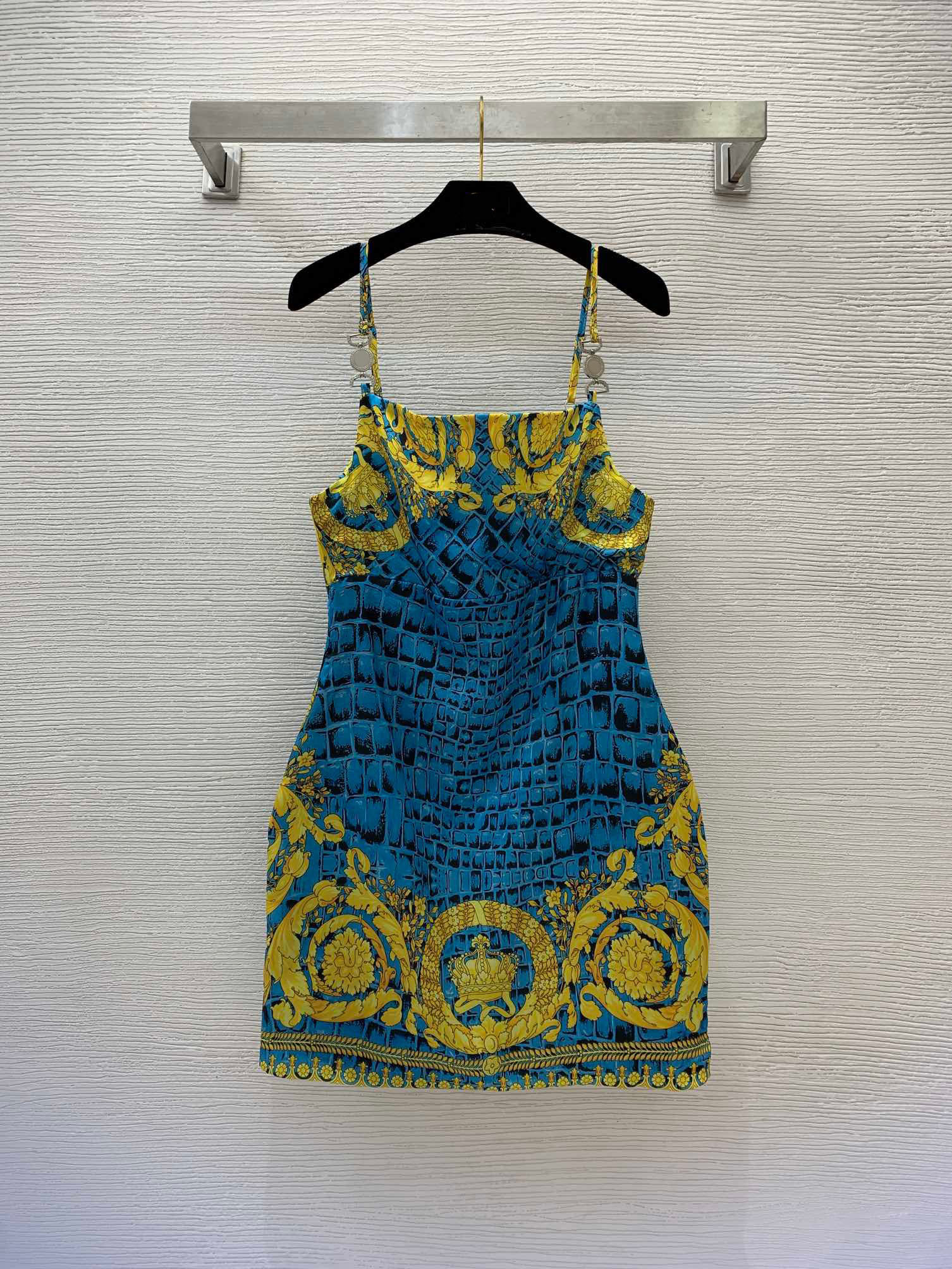 2024 Fashion Design Summer Printted Pattern Metal Strap Dress Women High Waist Ladies Dress Female Elegant Mini Dresses