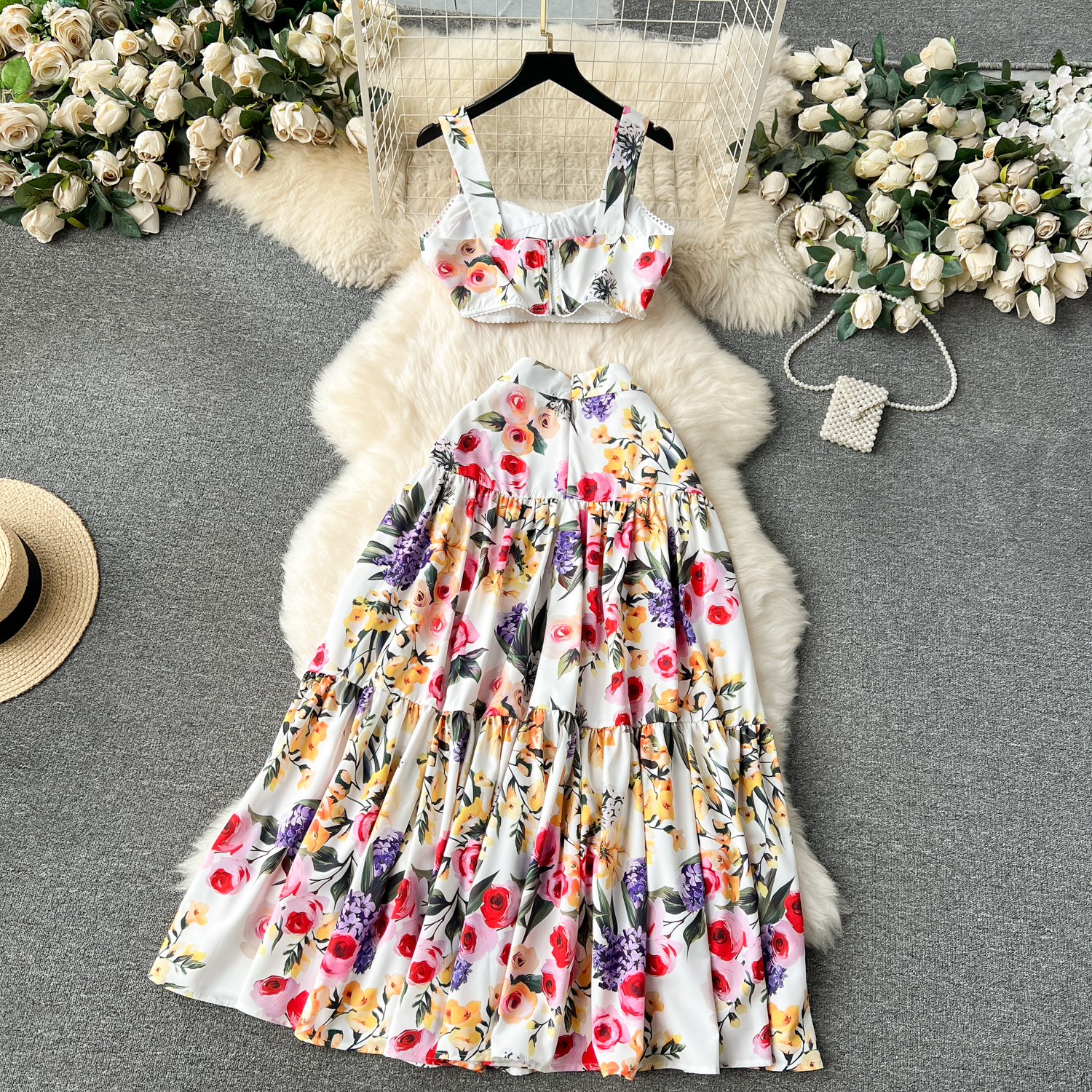 Two Piece Dress 2 Piece Sets Women Outfits Autumn Stretch Slimming Miyake Pleated Long Sleeve Vintage Printed Tops Long Skirt Suits 2024