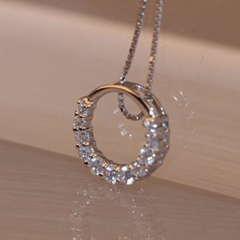 Circle Pendant Necklace: Sterg Sier Round-Cut Cubic Zirconia Eternity Jewelry dh910320090