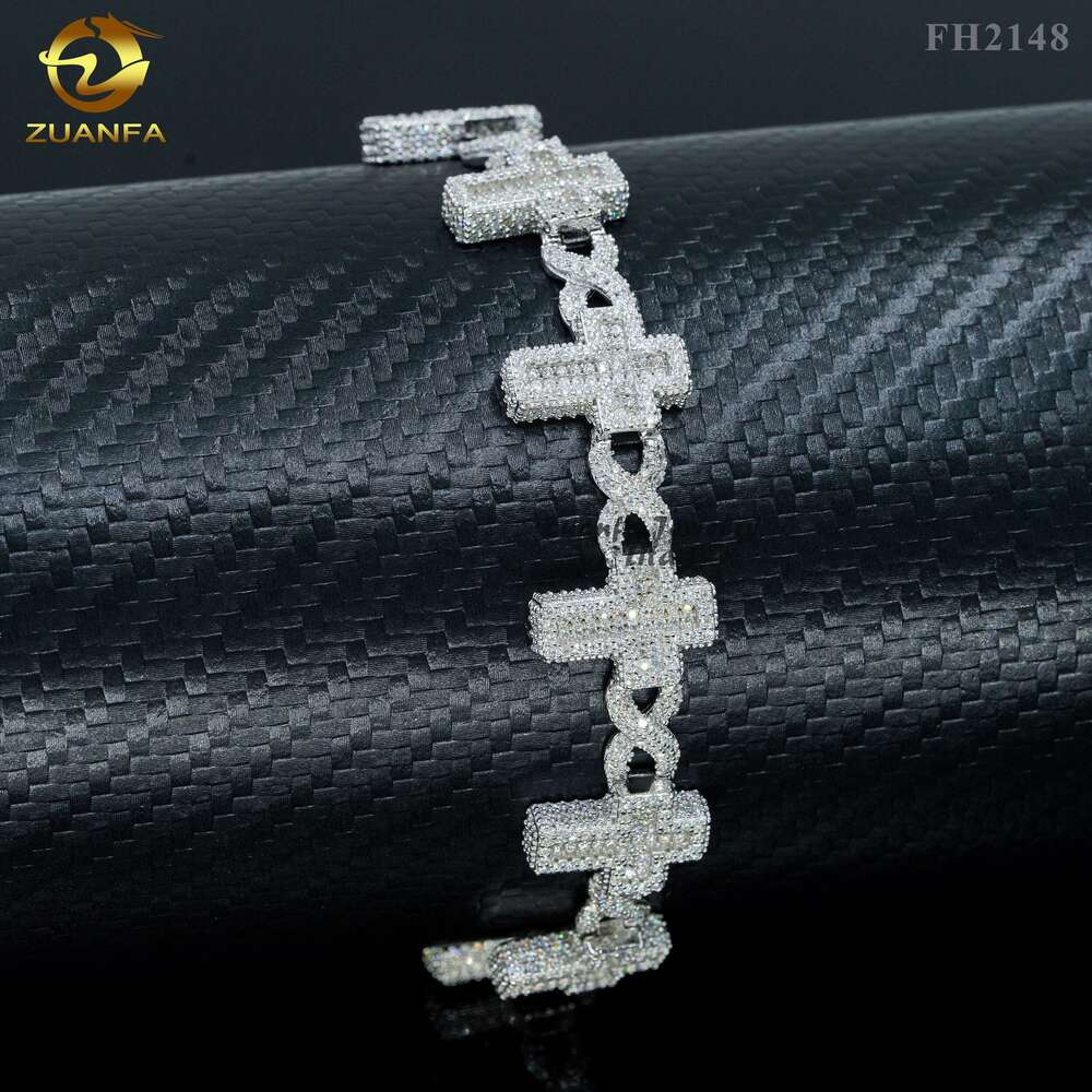 bracelet necklace mossanite New Design Hip Hop Jewelry High Quality Iced Out Silver Cuban Link Chain Moissanite Cross Bracelet