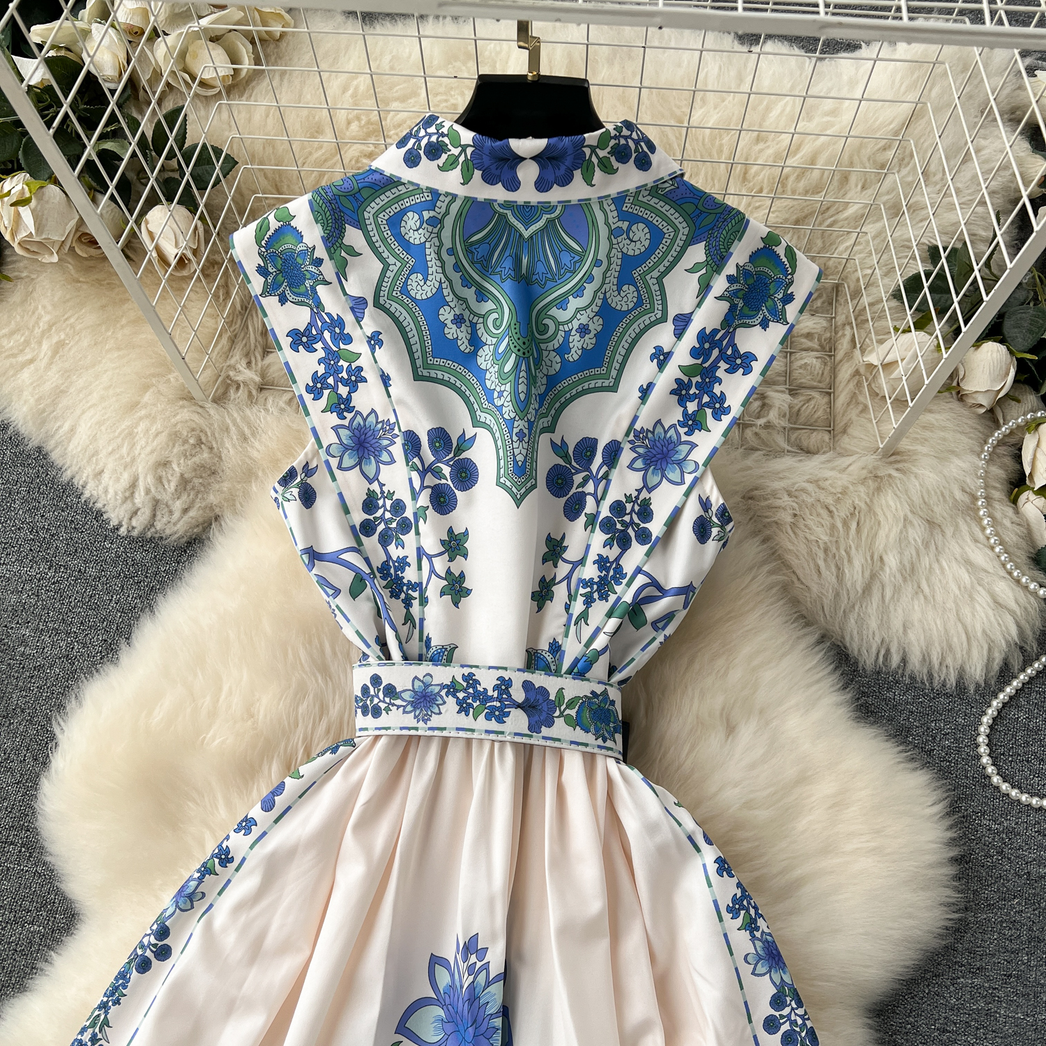Dresses Summer Elegant Print Ral Long Dress Women's Sleeveless Lapel Single Breasted Belt Tank Beach Party Vestidos Clothings