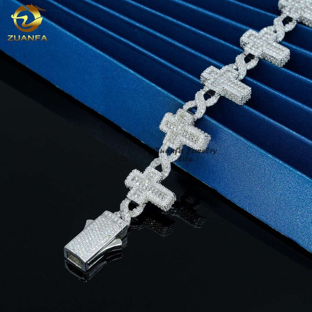 bracelet necklace mossanite New Design Hip Hop Jewelry High Quality Iced Out Silver Cuban Link Chain Moissanite Cross Bracelet