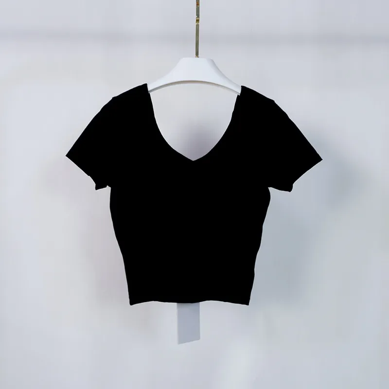 2025--Women's Yoga Sports Short Sleeve Sexy Tight Crop Top T-shirt V neck U Back Beauty Back Fitness