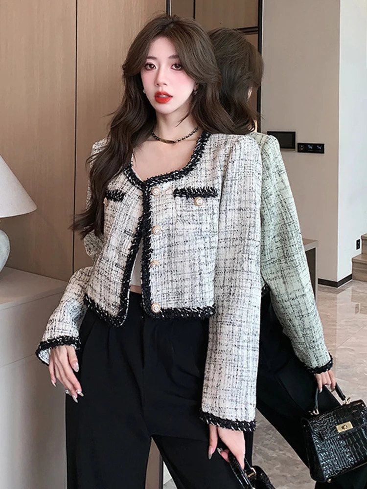 Fashion Work Style Formal Plaid Short Jacket Women Clothing Ladies Femme Elegant Office Single Breasted Coat Commute Outerwear 240226