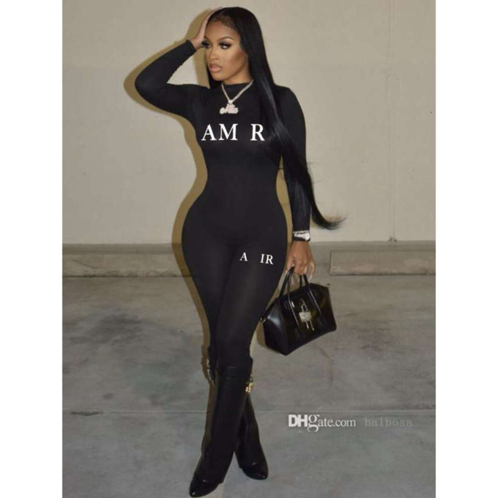 Women Jumpsuits Sexy Slim Designer Letter Print Black Casual Simple Fashion Yoga Fitness Bodysuit Elegant Romper