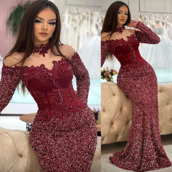 2024 April Aso Ebi Bury Mermaid Prom Lace Beaded Sexy Evening Formal Party Second Reception Birthday Engagement Gowns Dress 0218