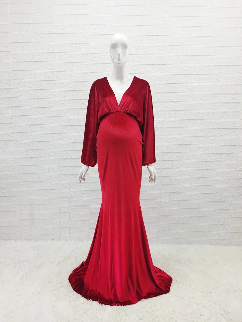 Winter Velvet Boho Maternity Long Dress For Po Shoot Bohemian Pography Bodycon Vneck 240301