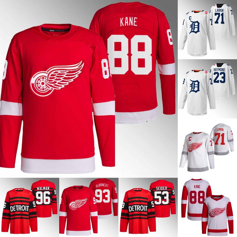 88 Patrick Kane Jersey Red Wings Dylan Larkin Moritz Seider Jake Walman Alex DeBrincat Shayne Gostisbehere J.T. Compher James Reimer Daniel Sprong Lucas Raymond Shirt