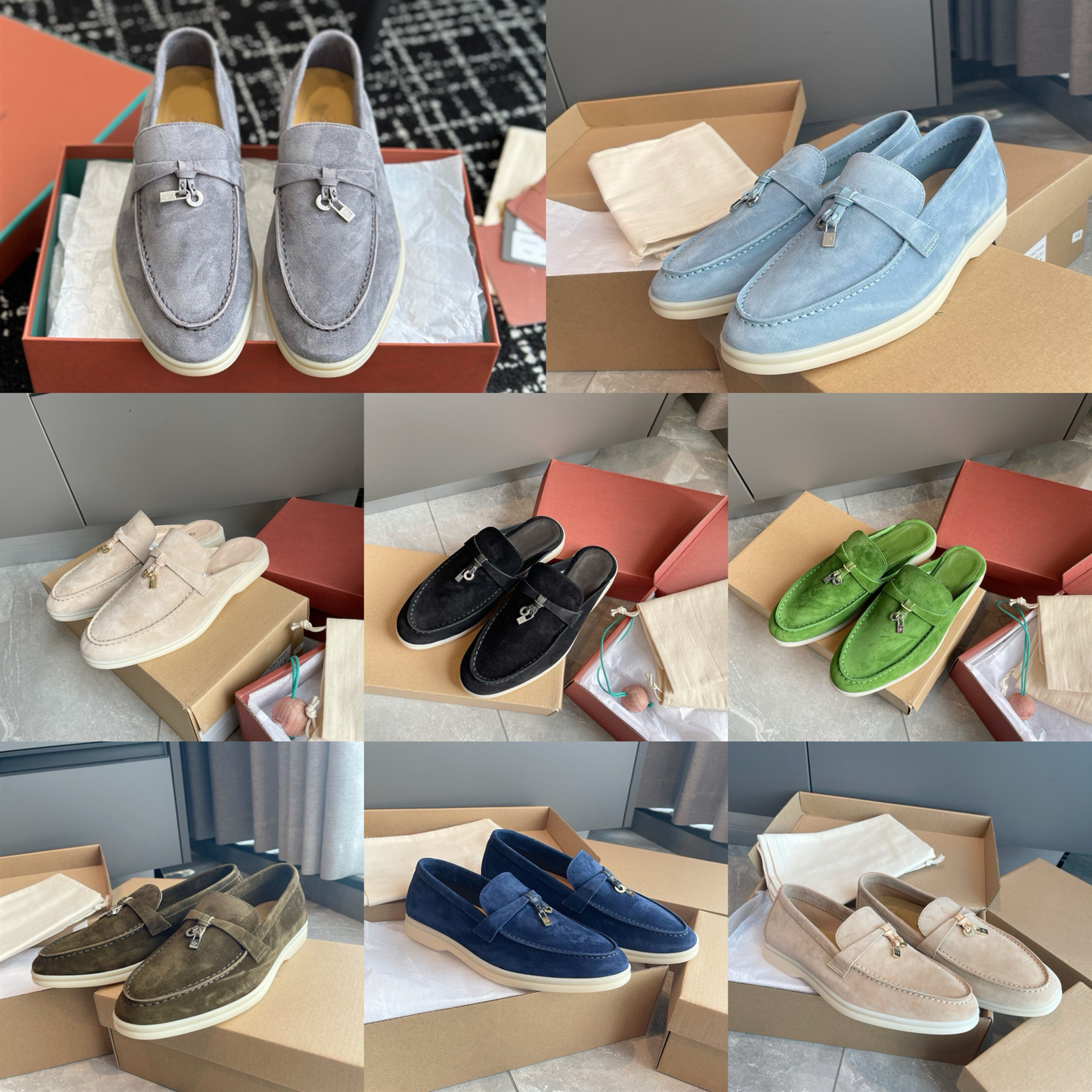 Loro P Shoes Summer Charms Walk Loafers in Suede Sorbet Pink Women Slippers Flats Loafers 100% Real Suede Moccasin Luxury Designer Sneakers Slip-On Casual Dress Shoe