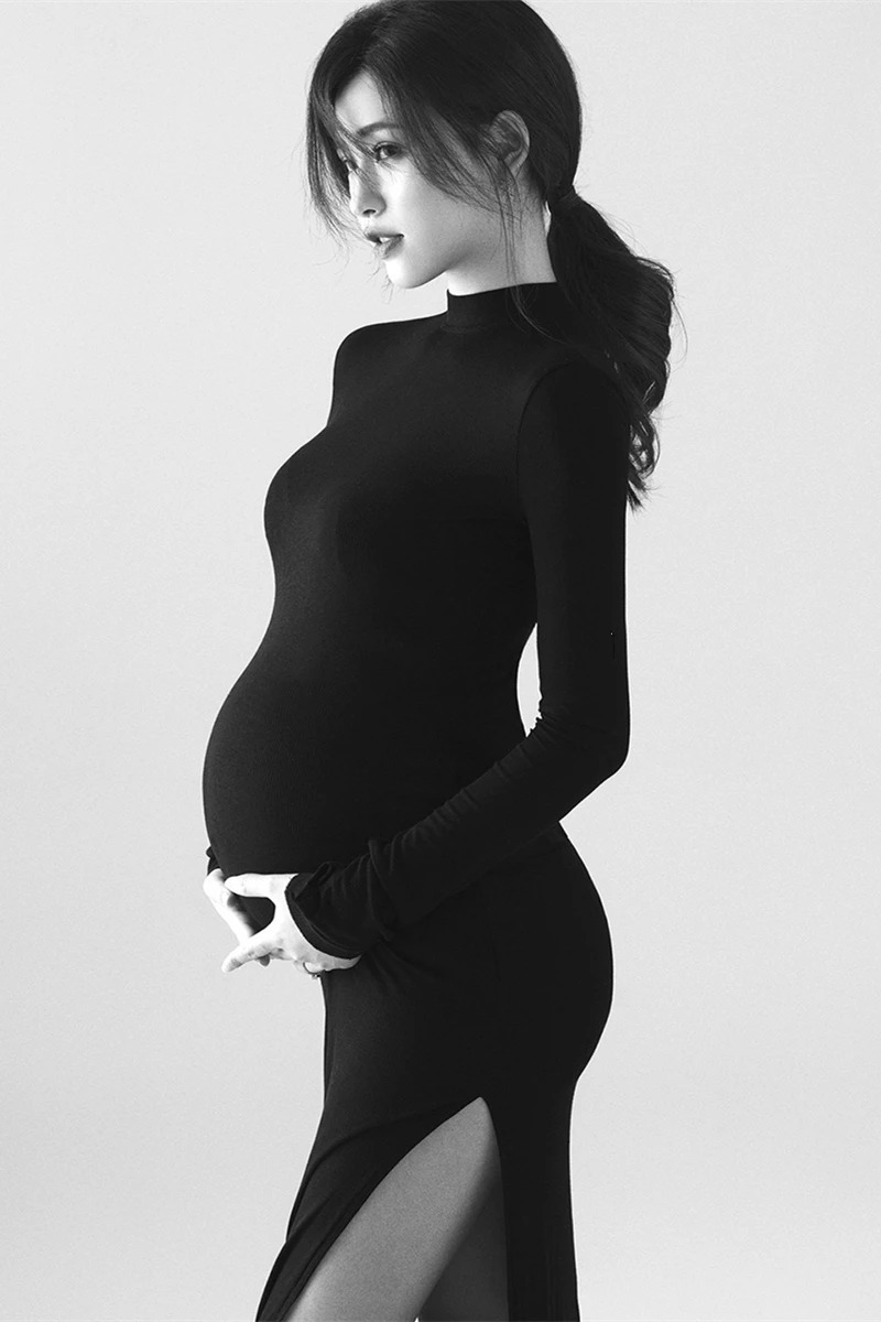 Black Maternity Dresses For Po Shoot Sexy Full Sleeve Knitted Pography Props Pregnant Dresse Women Poshoot 240301