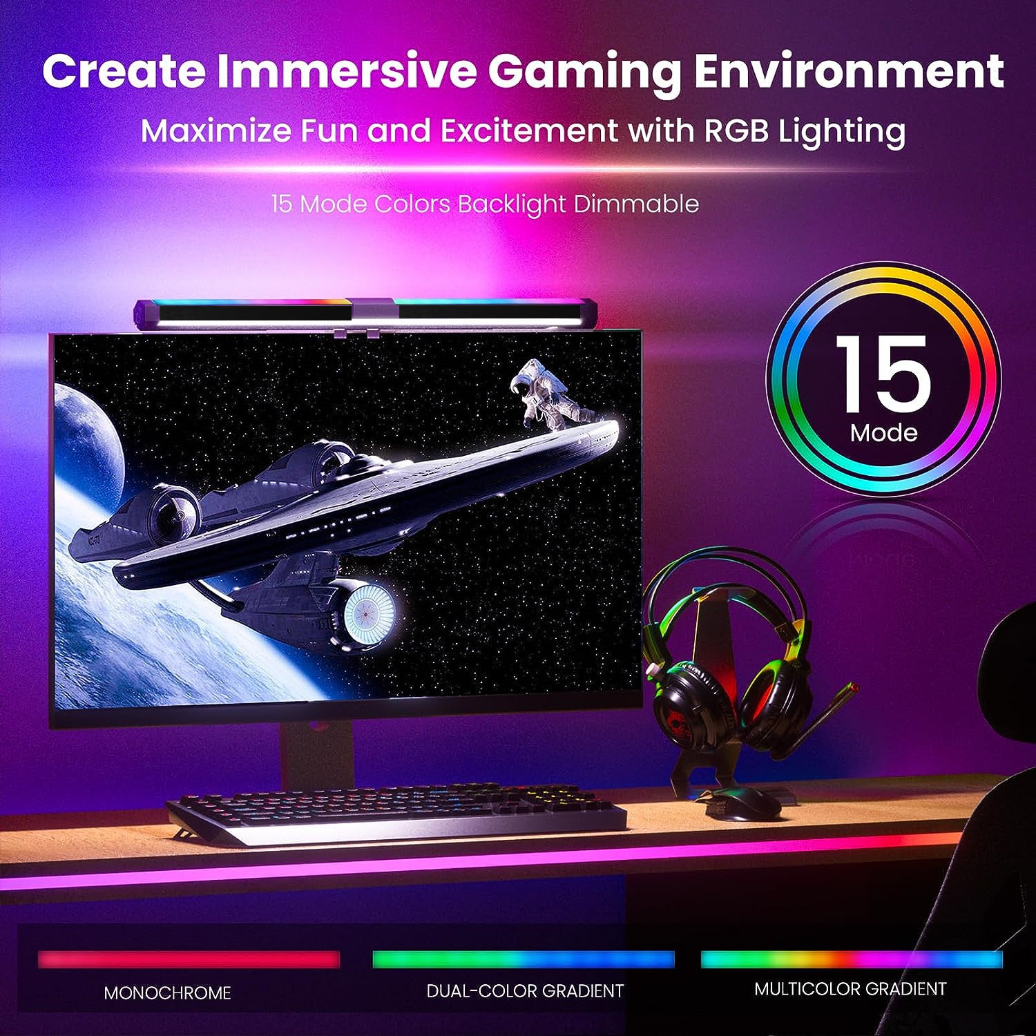 computer monitor light screen light bar e-Reading 15 mode RGB colors backlight Dimmer switch USB Powered led hanging light