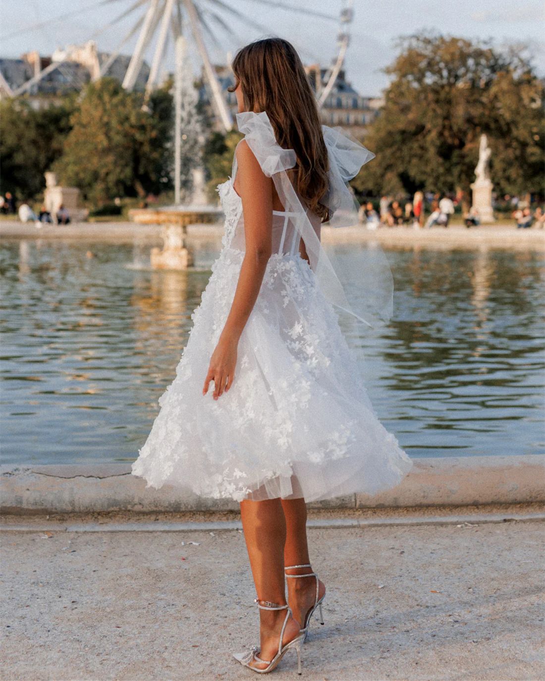 2024 Summer 3D Floral Lace Short Wedding Dress For Women Tea Length A Line Spaghetti Straps Bohemian Bridal Gowns Sweetheart Corset Ivory White Bride 