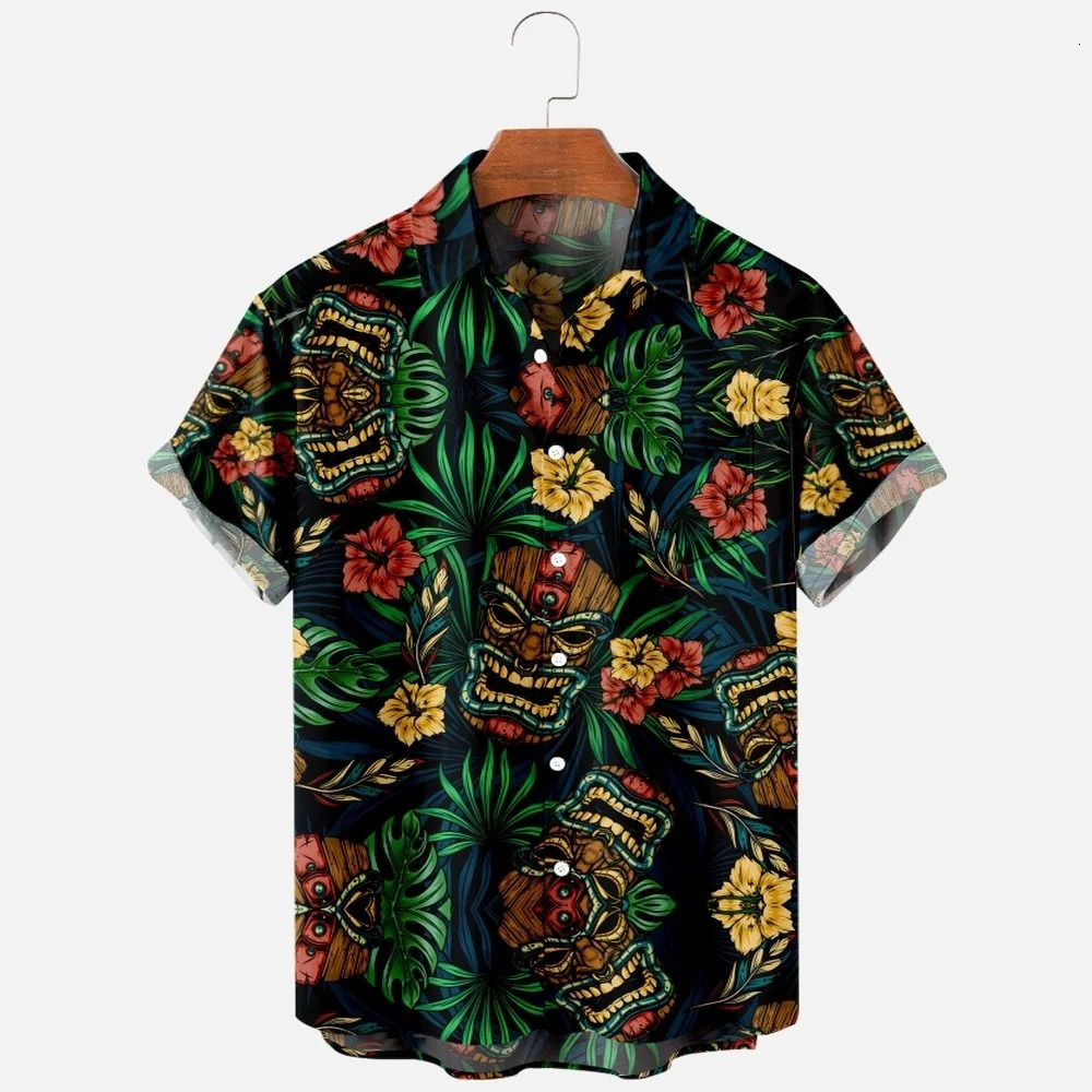 Hawaiian Harajuku 3D Printing Comfortable Casual Button Shirt Summer Mens Fashion Beach Plus Size Polo Neck Short Sleeve Shirt 240229