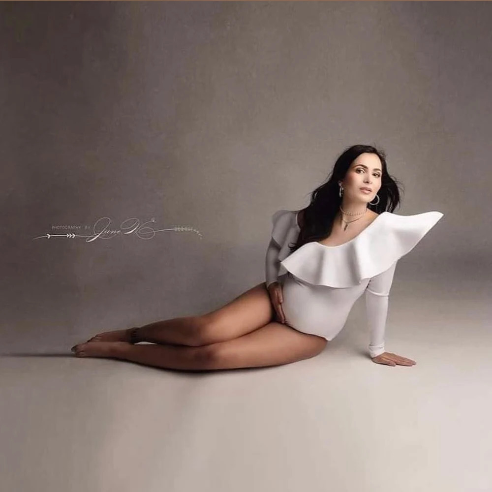Slope Shoulder Maternity Pography Props Bodysuit Stretchy Pregnant Woman Poshoot Bodysuits 240301