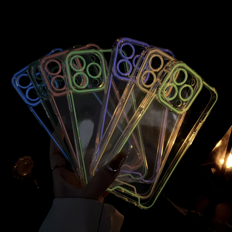 Luxury Night Light Luminous Transparent Fluorescent Cases Shockproof Clear Glow In The Dark Glowing Soft TPU Dustproof Cover For iPhone 16 15 14 13 12