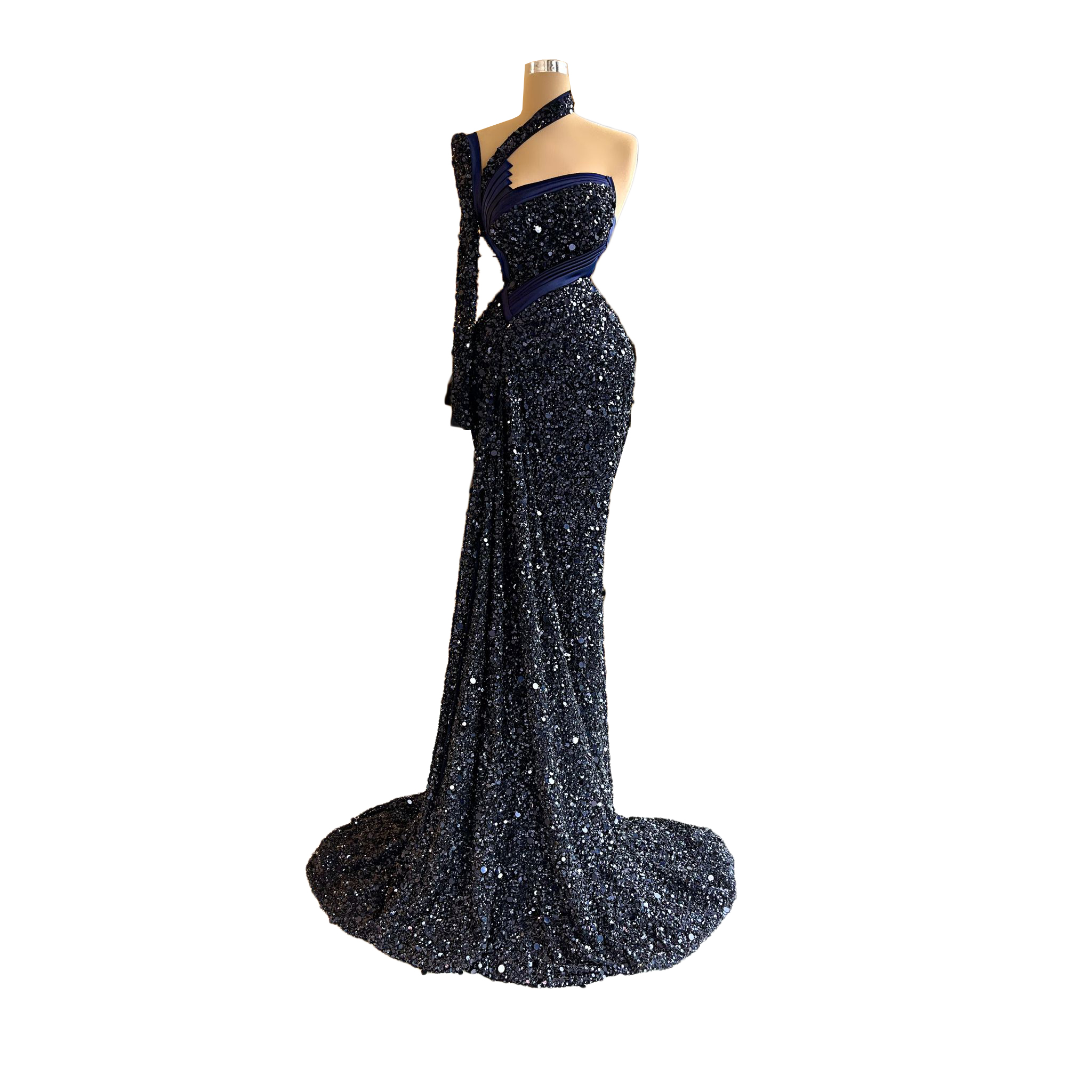 Shoulder Stylish One Evening Dresses Sequins Mermaid Prom Gowns Long Sleeve Sheer Neck Sheath Custom Made Formal Party Dress Plus Size 0220