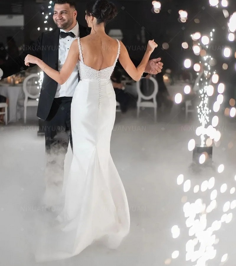 Arrival New Mermaid Wedding Dress With Detachable Train Spaghetti Straps Pearls Satin Bridal Gowns Vestido De Noiva Customed