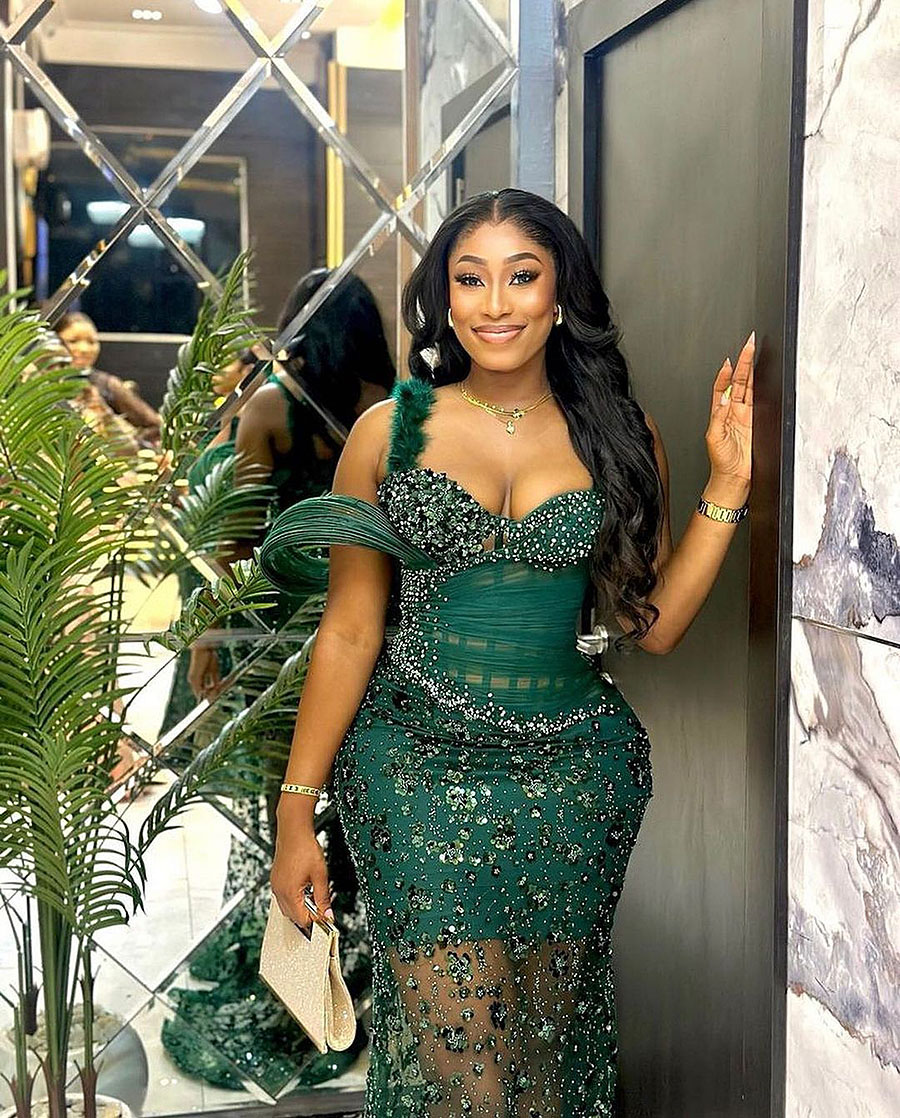 Beaded Dress Evening African Green Prom Dresses With Feather Straps Custom Shiny Sequined Lace Aso Ebi Formal Party Gown Es es