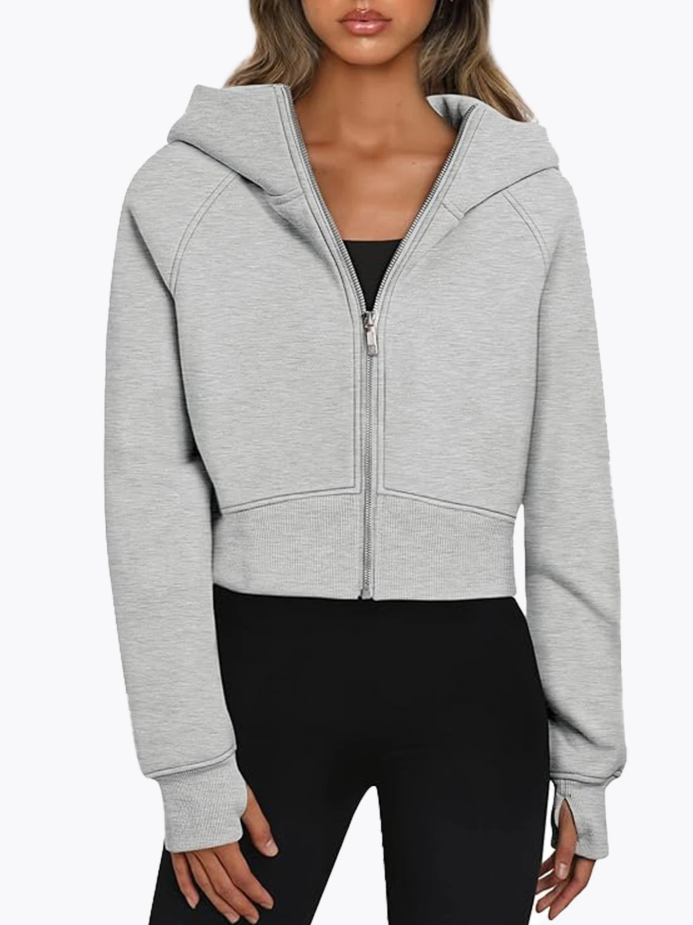 Women's Zipper Hoodie Cutting Sport Shirt Autumn Clothing Casual Hoodie Top 2024 Winter