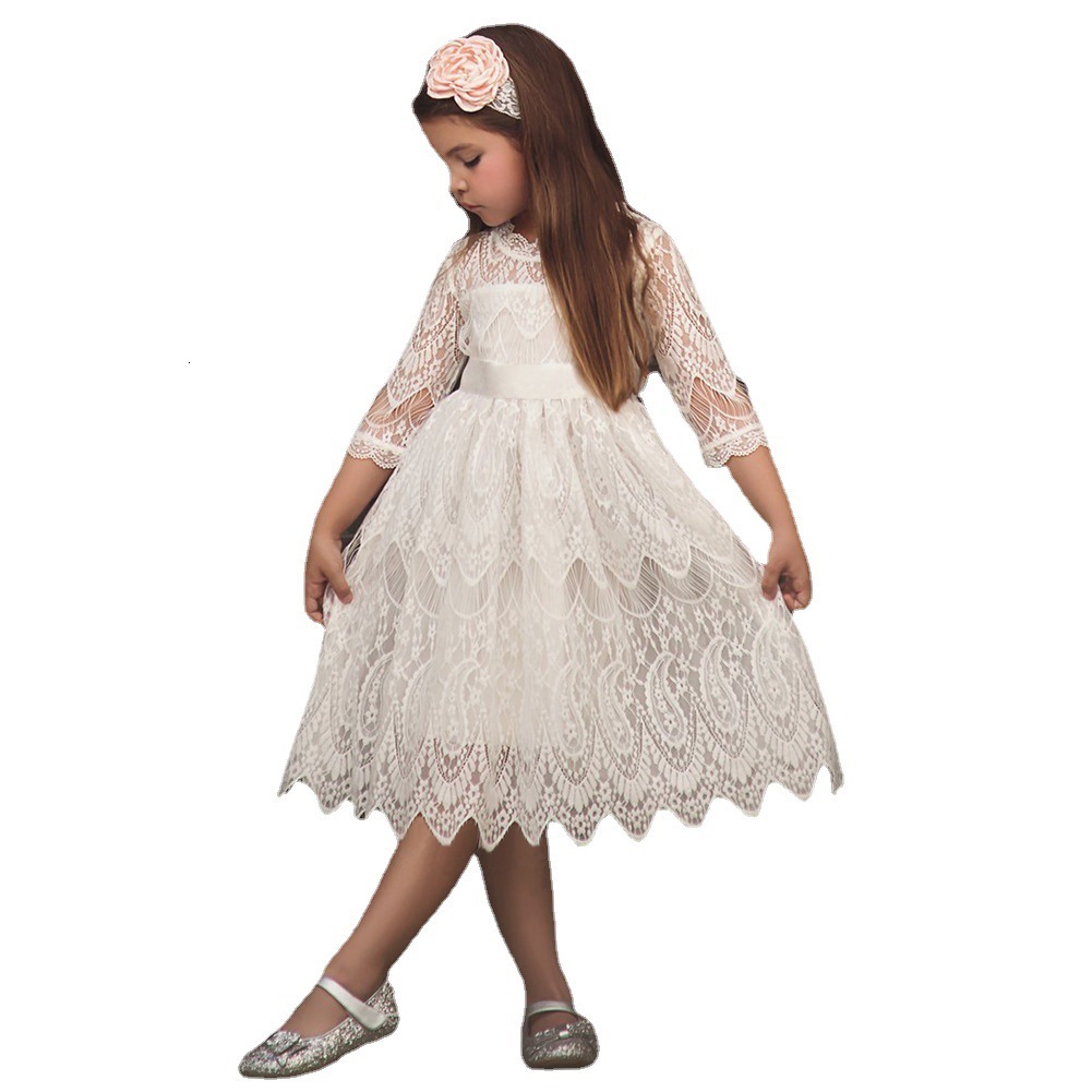 Childrens skirt autumn and winter childrens dress lace princess skirt round neck bow tie dress 230420