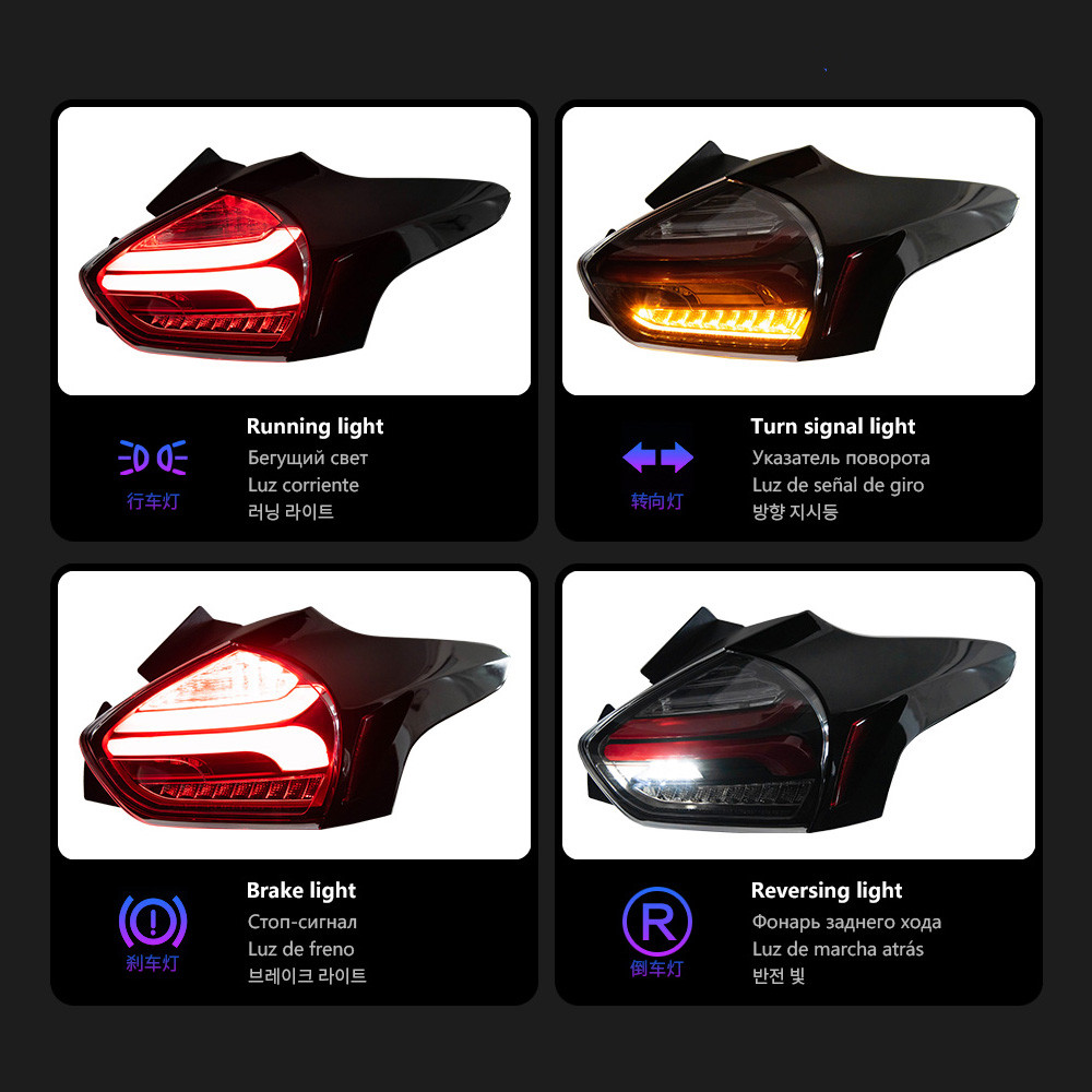 Car Taillights For Ford Focus 20 15-20 17 Fog Lamp Dynamic Running Turn Signal Rear Reverse Tail Light Assembly
