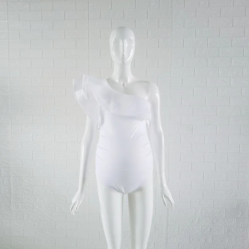 Slash Neck Maternity Pography Bodysuits Bodycon Single Shoulder Ruffles Sleeve Pregnancy Bodysuit 240301