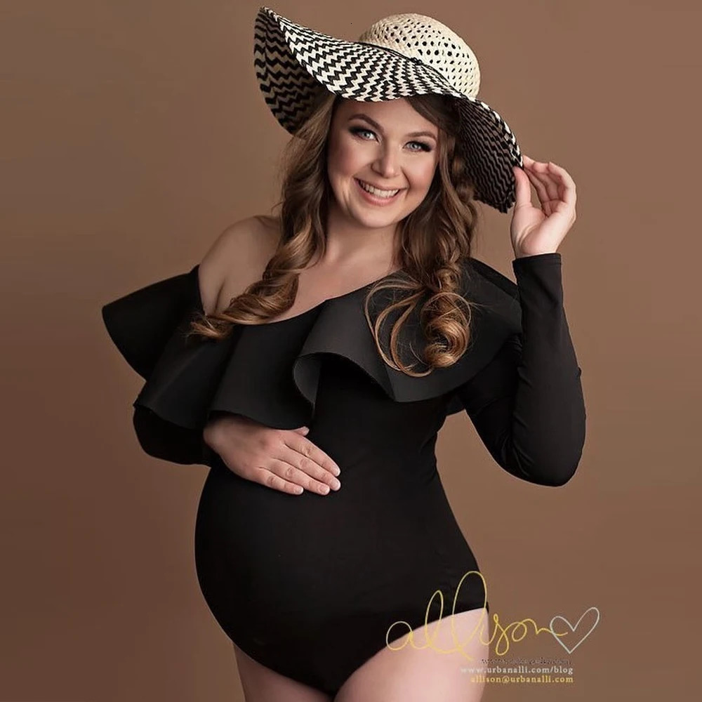 Slope Shoulder Maternity Pography Props Bodysuit Stretchy Pregnant Woman Poshoot Bodysuits 240301