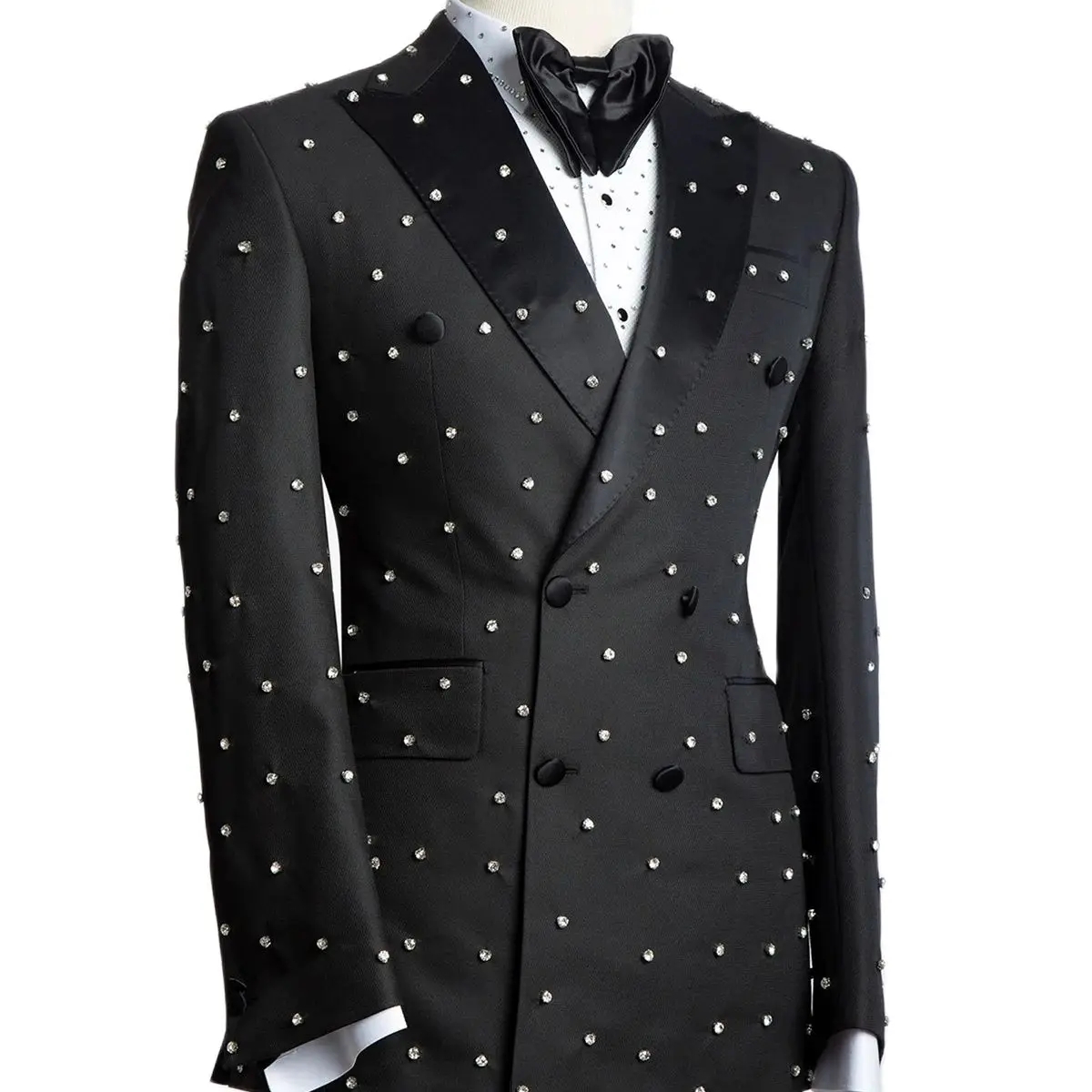 Black Beads Mens Wedding Tuxedos Ceremony Formal Groom Wear Party Birthday Pants Suits 2 Pieces costume homme mariage