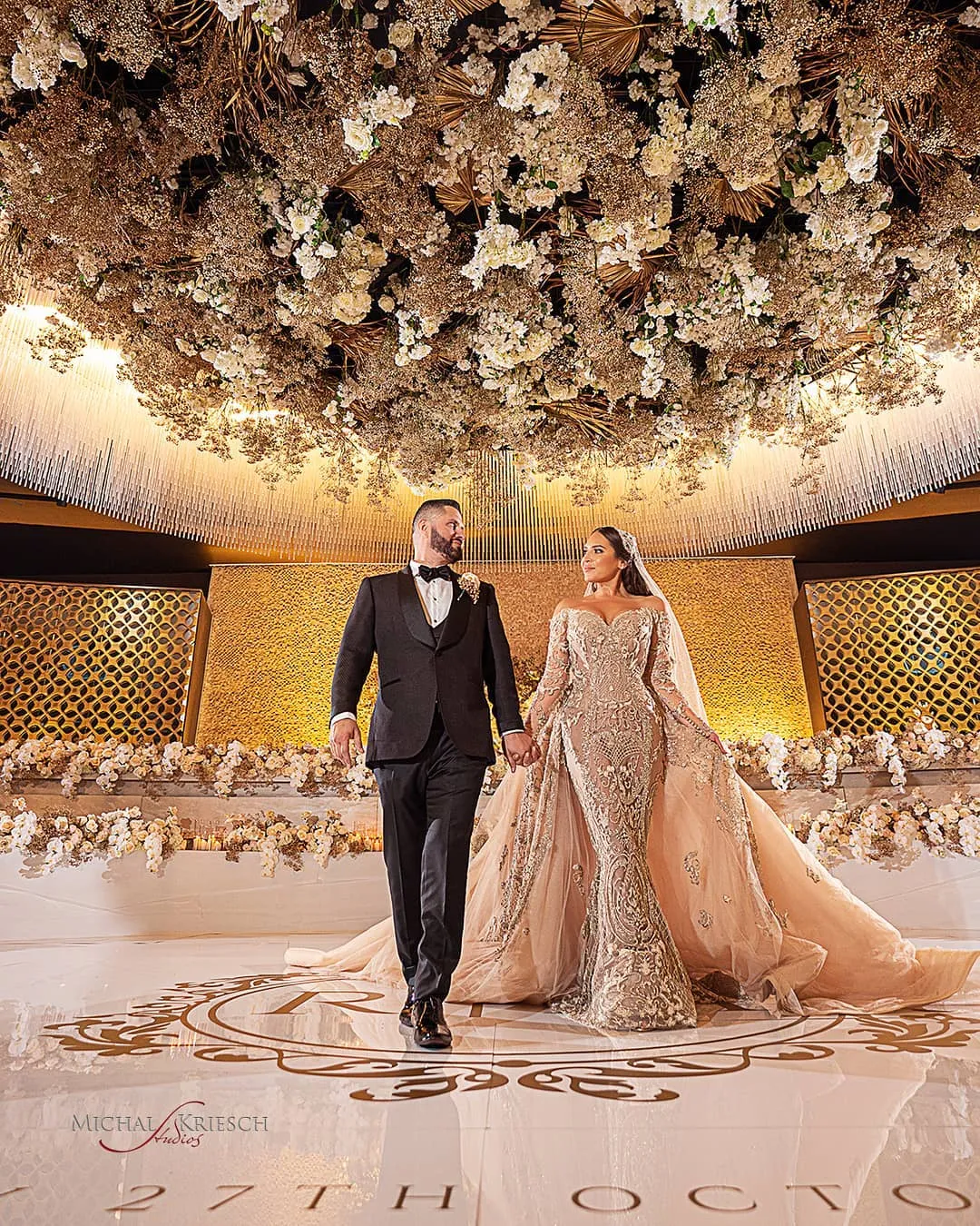 Plus Size Gold Lace Beaded Wedding Dress | urious Mermaid Bridal Gown