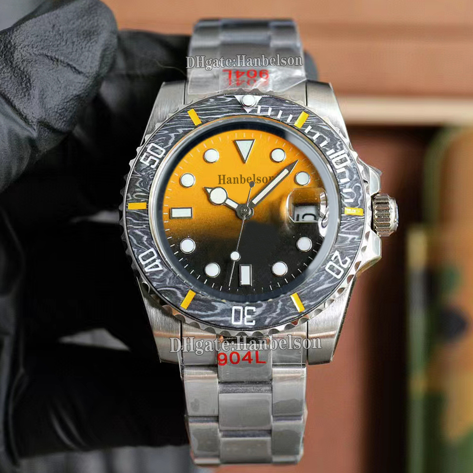 Yellow black gradient Watch Men Carbon fiber bezel Gentleman Wristwatch Automatic movement 40mm clock