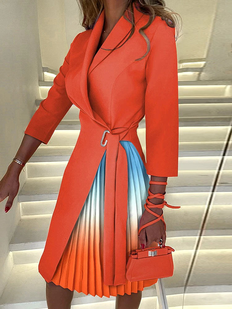 Women Autumn V Neck Party Dress Office Lady Printed Lacing Up Elegant Three Quarter Sleeve Femme Slim Vestidos 240227