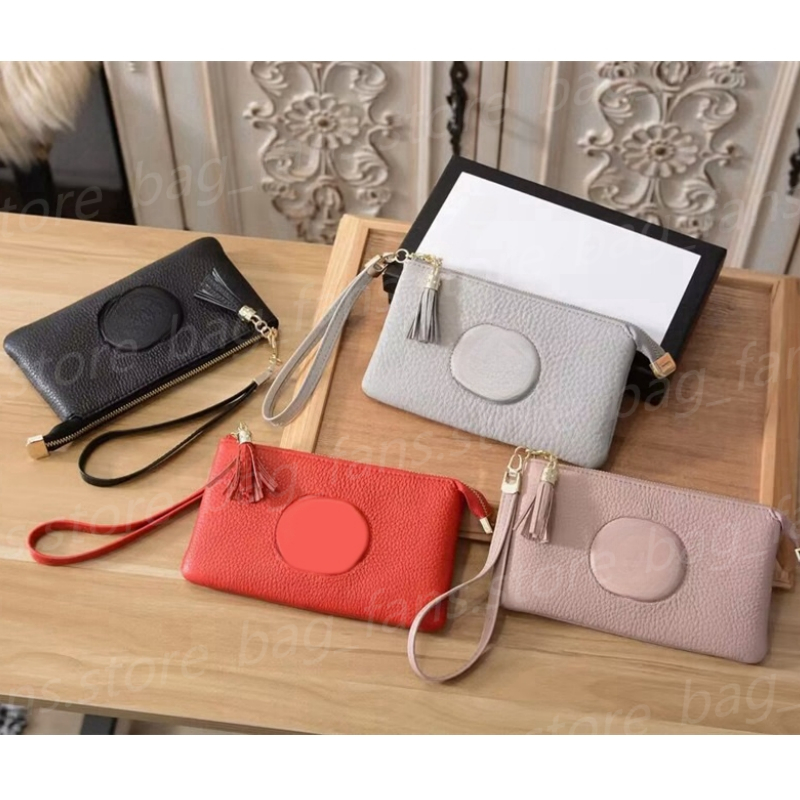 (go off picture not the description) High Quality Designer Zipper Purse Women's Fashion Card Holders with Tassel Pendant Handheld Bag with Box Couple's Festival Gifts