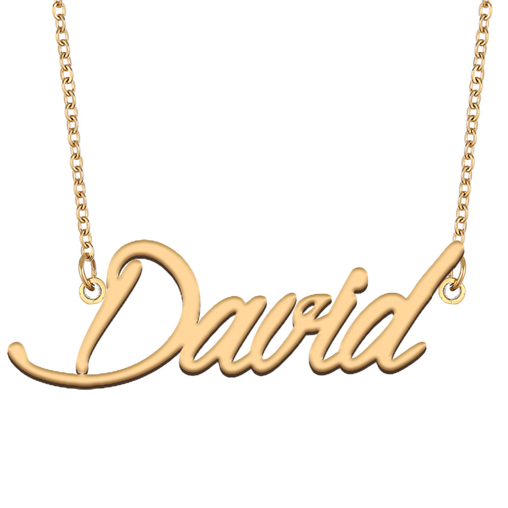 David Name Necklace Custom Personalized Nameplate Pendant for Women Girls Birthday Gift Kids Best Friends Jewelry 18k Gold Plated Stainless Steel