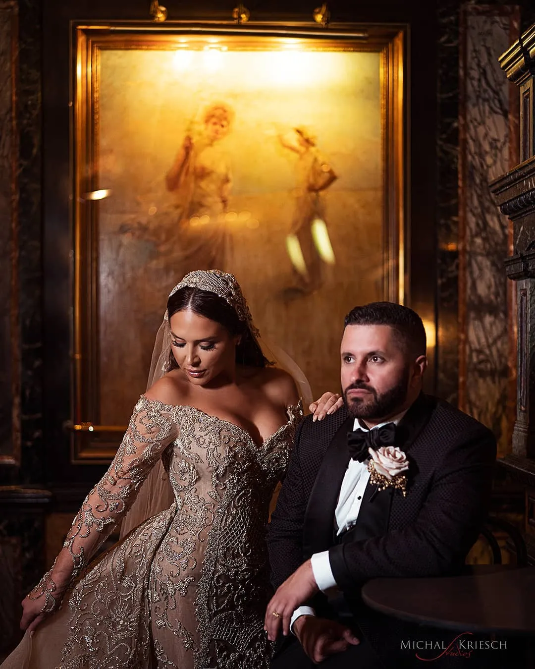 Plus Size Gold Lace Beaded Wedding Dress | urious Mermaid Bridal Gown