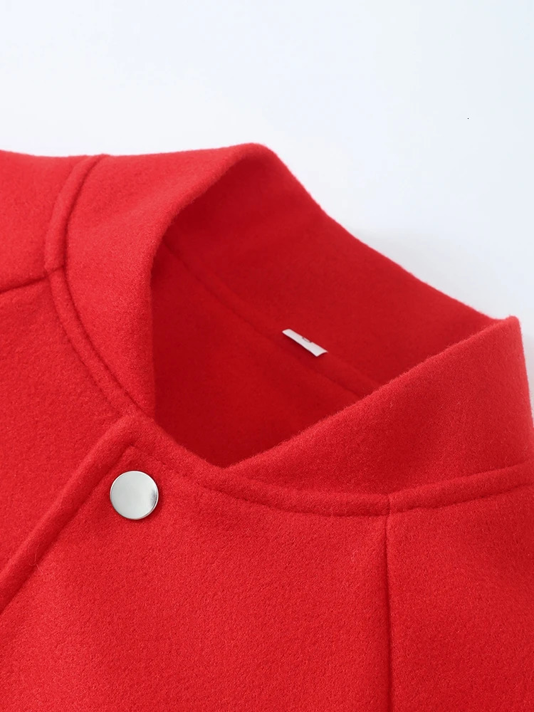 Winter Red Women Coat Casual Single Breasted Long Sleeve Female Coats Fashion Loose Oneck Streetwear Ladies Outwear 240219